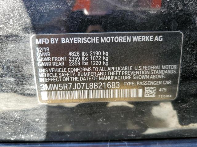 3MW5R7J07L8B21683 - 2020 BMW 330XI BLACK photo 12