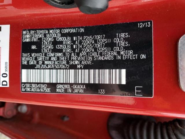 JTEZU5JR7E5070672 - 2014 TOYOTA 4RUNNER SR5 RED photo 14