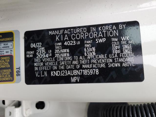 KNDJ23AU8N7185978 - 2022 KIA SOUL LX WHITE photo 12