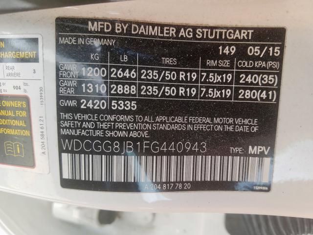 WDCGG8JB1FG440943 - 2015 MERCEDES-BENZ GLK 350 4MATIC  photo 10