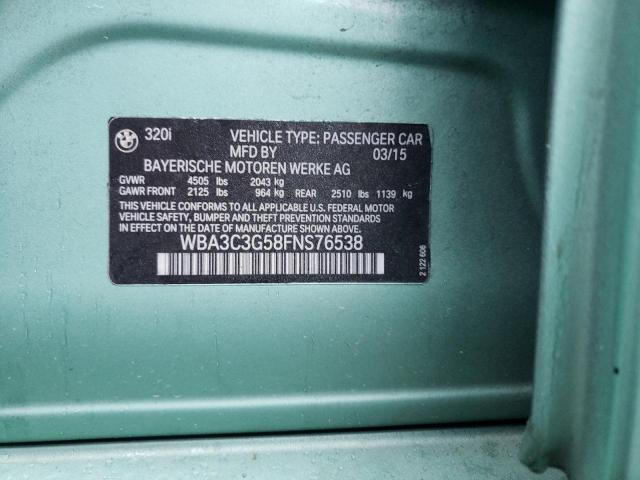 WBA3C3G58FNS76538 - 2015 BMW 320 I XDRIVE TURQUOISE photo 12