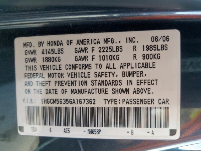 1HGCM56356A167362 - 2006 HONDA ACCORD SE  photo 10