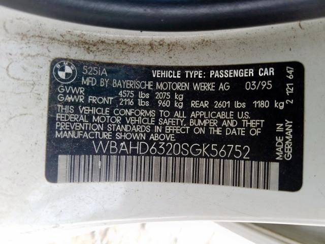 WBAHD6320SGK56752 - 1995 BMW 525 I AUTOMATIC  photo 10