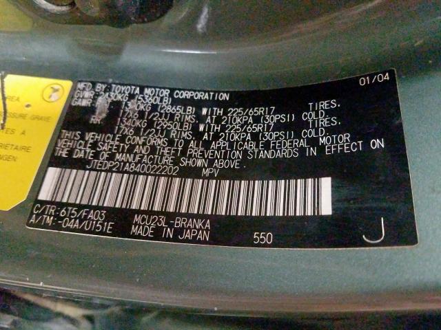 JTEDP21A840022202 - 2004 TOYOTA HIGHLANDER BASE  фото 10