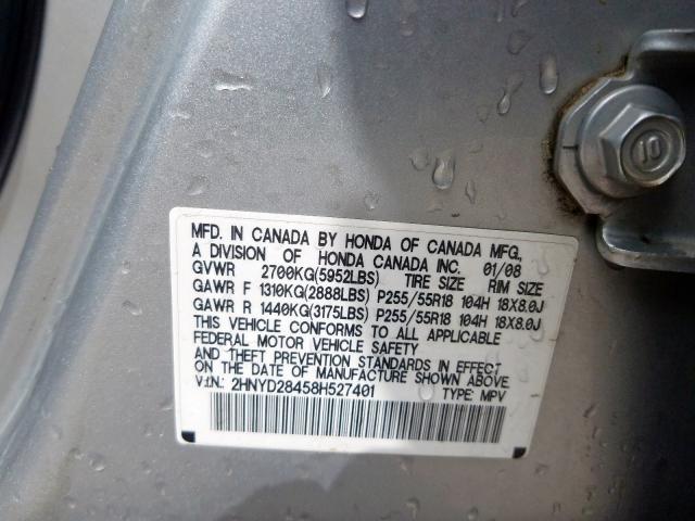 2HNYD28458H527401 - 2008 ACURA MDX TECHNOLOGY  photo 10