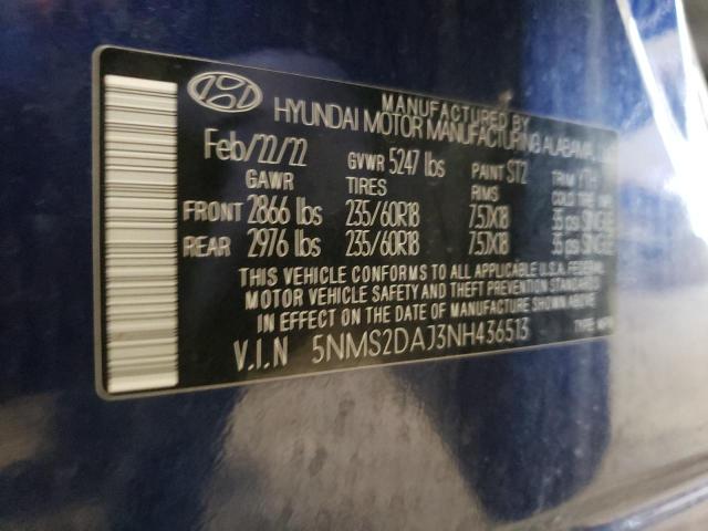 5NMS2DAJ3NH436513 - 2022 HYUNDAI SANTA FE SEL BLUE photo 13