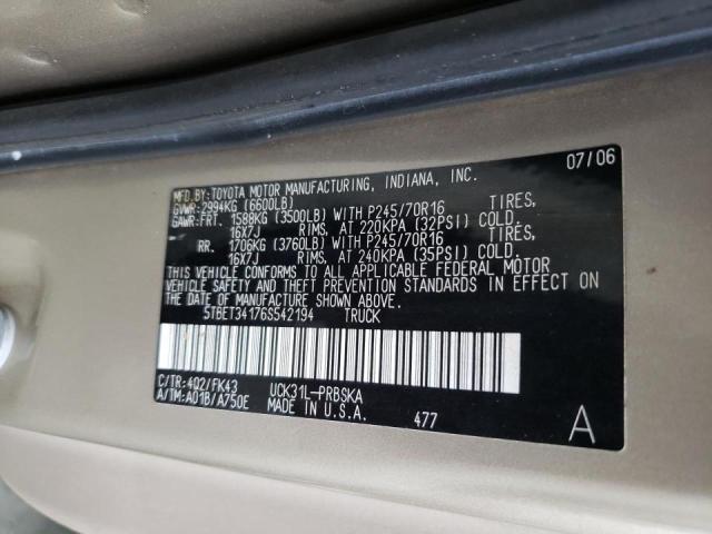 5TBET34176S542194 - 2006 TOYOTA TUNDRA DOUBLE CAB SR5 GOLD photo 12