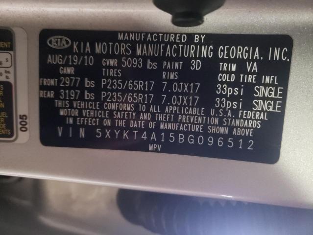 5XYKT4A15BG096512 - 2011 KIA SORENTO BASE SILVER photo 12