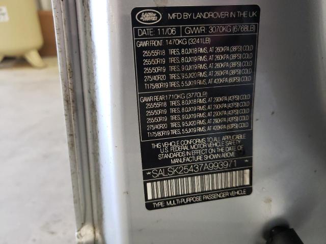 SALSK25437A993971 - 2007 LAND ROVER RANGE ROVE HSE SILVER photo 13