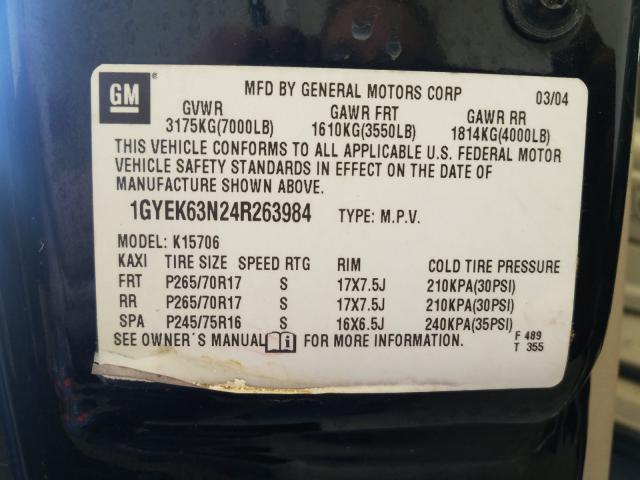 1GYEK63N24R263984 - 2004 CADILLAC ESCALADE LUXURY  photo 10