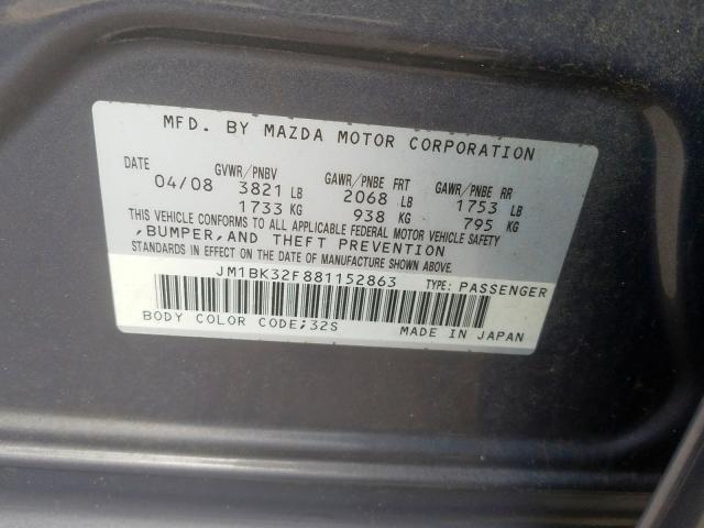 JM1BK32F881152863 - 2008 MAZDA 3 I  photo 10