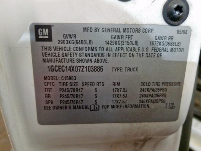 1GCEC14X07Z103886 - 2007 CHEVROLET SILVERADO C1500 CLASSIC  photo 10