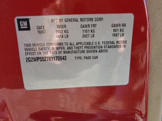 2G2WP552781178943 - 2008 PONTIAC GRAND PRIX 红色 照片 12