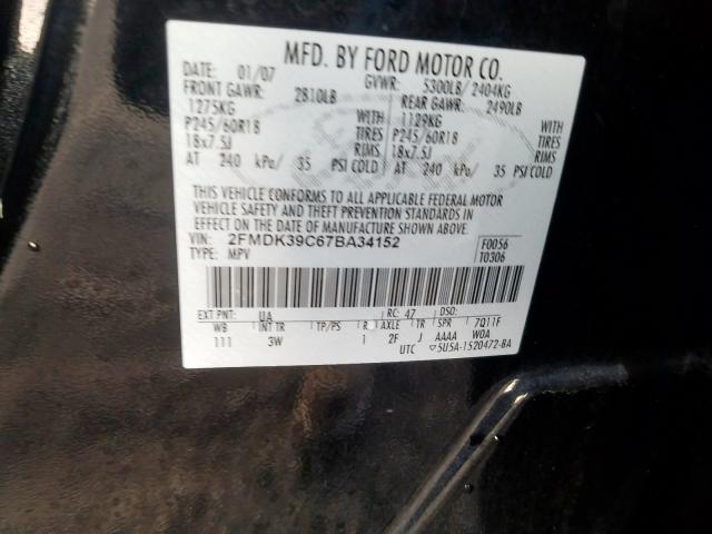 2FMDK39C67BA34152 - 2007 FORD EDGE SEL PLUS  photo 10