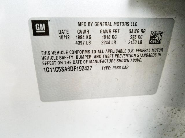 1G11C5SA6DF192437 - 2013 CHEVROLET MALIBU 1LT  照片 10