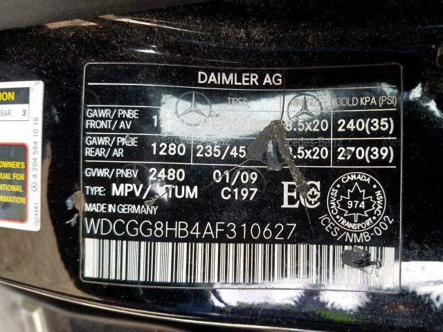 WDCGG8HB4AF310627 - 2010 MERCEDES-BENZ GLK 350 4MATIC  photo 10