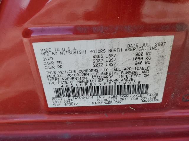 4A3AB56FX8E010926 - 2008 MITSUBISHI GALANT ES PREMIUM RED photo 12