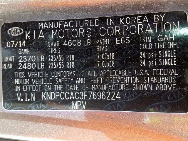 KNDPCCAC3F7696224 - 2015 KIA SPORTAGE EX  photo 10