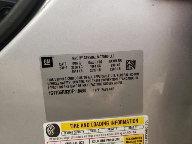 1G11D5RR3DF110494 - 2013 CHEVROLET MALIBU 1LT SILVER photo 12