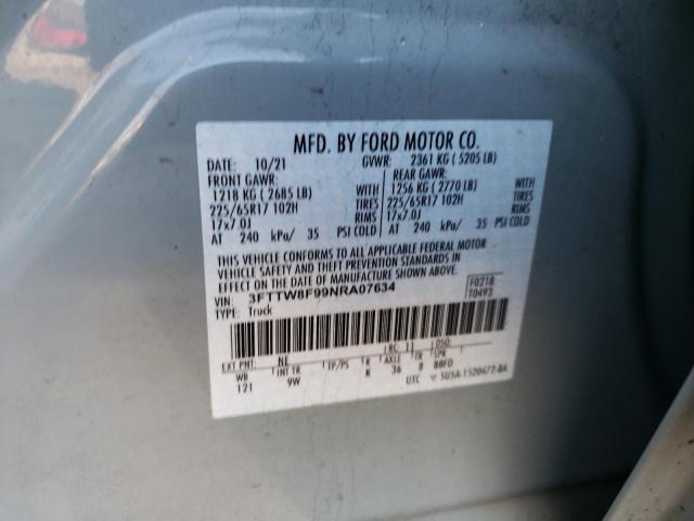 3FTTW8F99NRA07634 - 2022 FORD MAVERICK XL GRAY photo 13