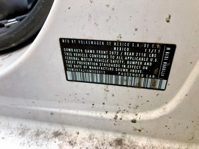 3VW2K7AJ1CM350013 - 2012 VOLKSWAGEN JETTA BASE  照片 10