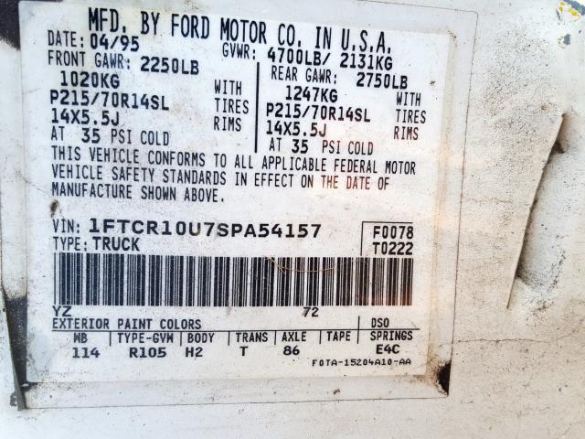 1FTCR10U7SPA54157 - 1995 FORD RANGER  photo 10