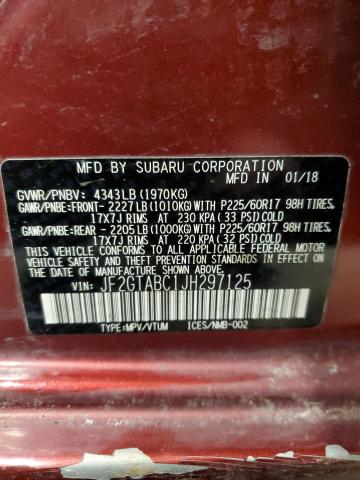 JF2GTABC1JH297125 - 2018 SUBARU CROSSTREK PREMIUM 勃艮第红 照片 14
