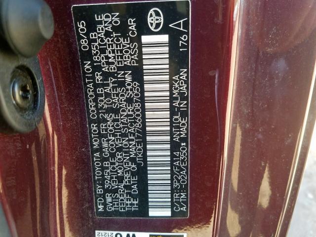 JTKDE177860087059 - 2006 TOYOTA SCION TC  ფოტო 10