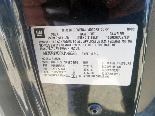 5GZER23D89J149395 - 2009 SATURN OUTLOOK XR  ფოტო 10