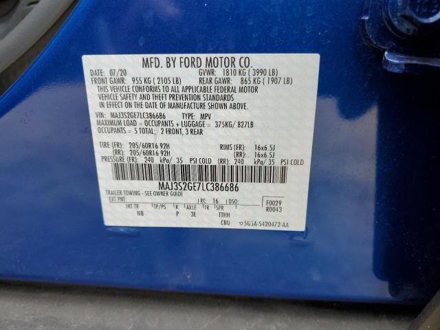 MAJ3S2GE7LC386686 - 2020 FORD ECOSPORT SE BLUE photo 12