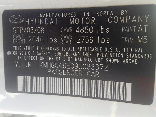 KMHGC46E09U033372 - 2009 HYUNDAI GENESIS 3.8L  photo 10