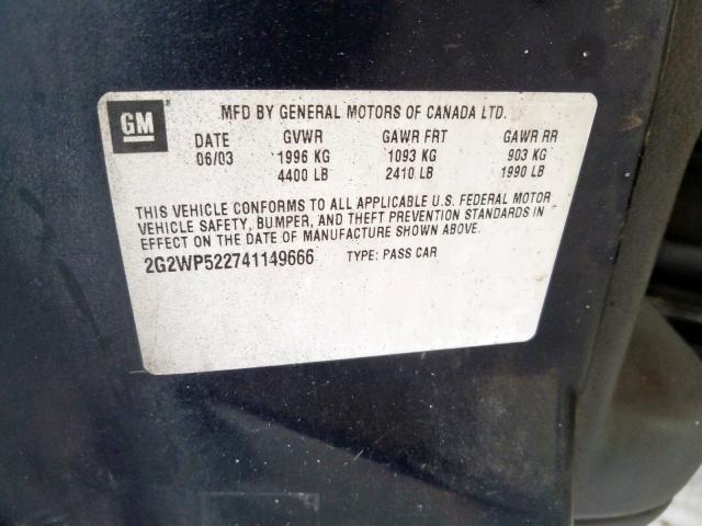 2G2WP522741149666 - 2004 PONTIAC GRAND PRIX GT  photo 10