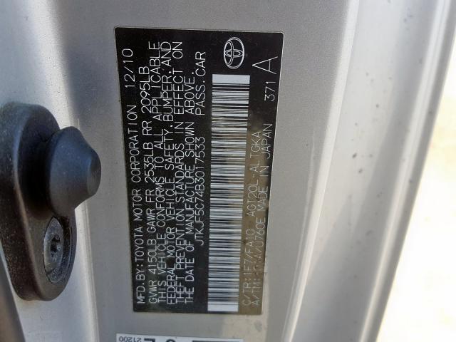 JTKJF5C74B3017533 - 2011 TOYOTA SCION TC  photo 10