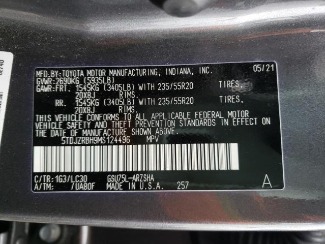 5TDJZRBH9MS124496 - 2021 TOYOTA HIGHLANDER XSE GRAY photo 13