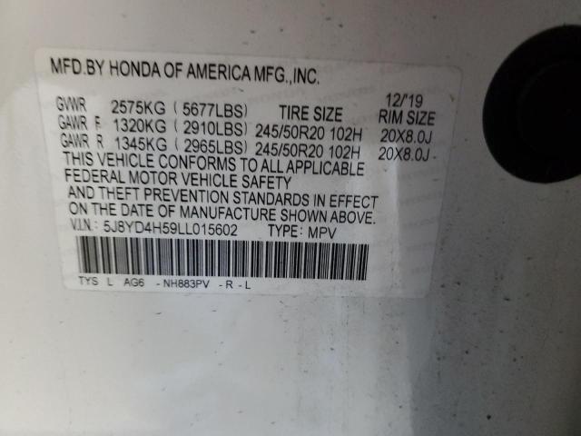 5J8YD4H59LL015602 - 2020 ACURA MDX TECHNOLOGY 白色 照片 12