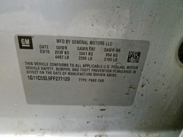 1G11C5SL9FF277129 - 2015 CHEVROLET MALIBU 1LT  照片 10