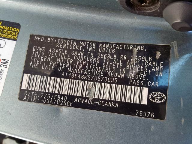 4T1BE46K57U570035 - 2007 TOYOTA CAMRY CE  photo 10