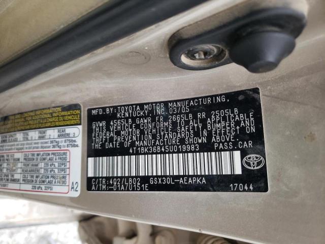 4T1BK36B45U019983 - 2005 TOYOTA AVALON XL GOLD photo 13