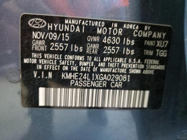 KMHE24L1XGA029081 - 2016 HYUNDAI SONATA HYBRID TEAL photo 12