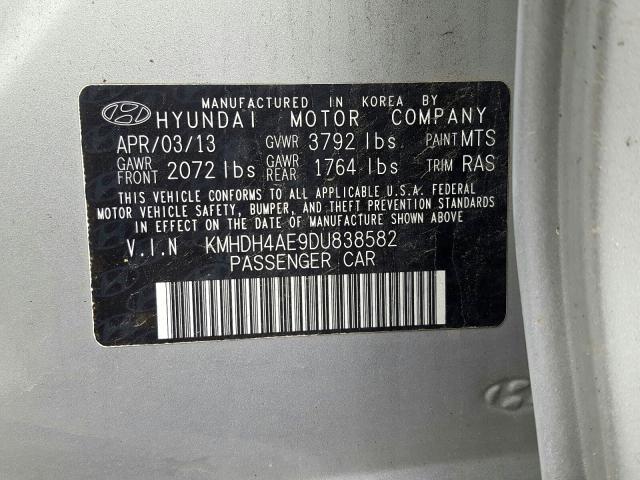 KMHDH4AE9DU838582 - 2013 HYUNDAI ELANTRA GLS  photo 10