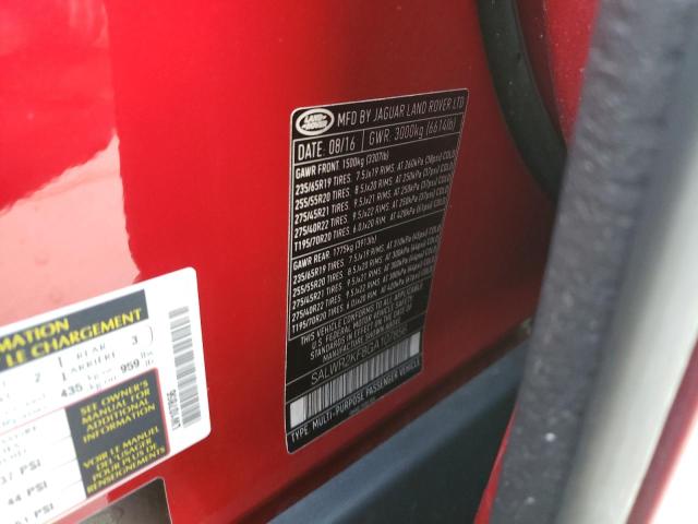 SALWR2KF8GA107856 - 2016 LAND ROVER RANGE ROVE HSE RED photo 12