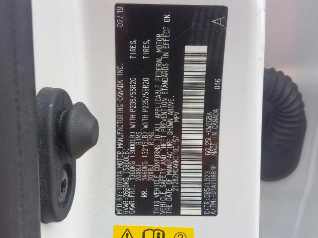 2T2BZMCA6KC190157 - 2019 LEXUS RX 350 BASE  photo 10