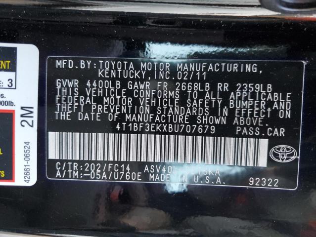 4T1BF3EKXBU707679 - 2011 TOYOTA CAMRY BASE BLACK photo 12