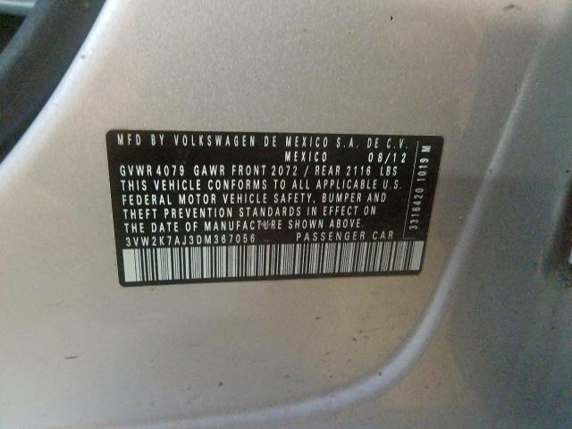 3VW2K7AJ3DM367056 - 2013 VOLKSWAGEN JETTA BASE  լուսանկար 10