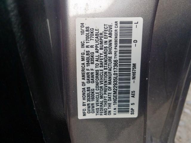 1HGEM22935L017366 - 2005 HONDA CIVIC EX  photo 10