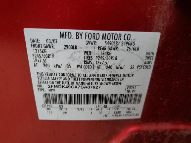 2FMDK49CX7BA87927 - 2007 FORD EDGE SEL PLUS RED photo 13