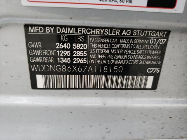 WDDNG86X67A118150 - 2007 MERCEDES-BENZ S 550 4MATIC SILVER photo 12