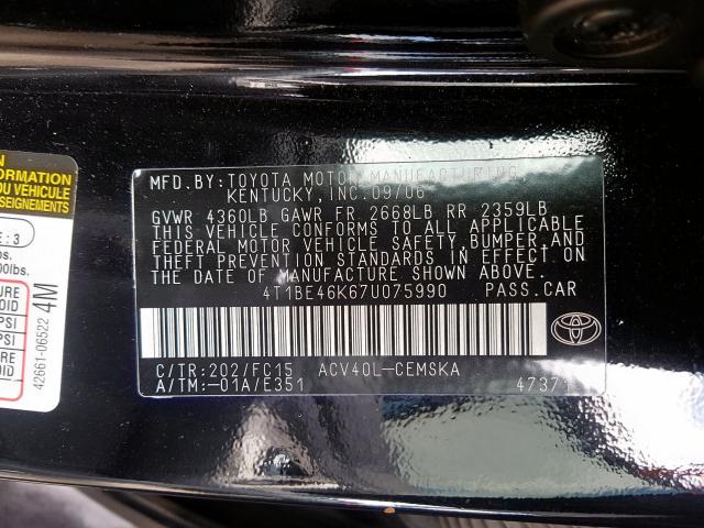 4T1BE46K67U075990 - 2007 TOYOTA CAMRY CE  photo 10