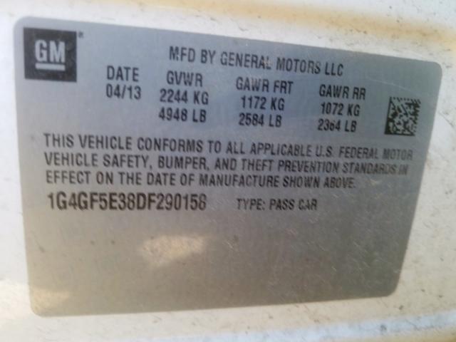 1G4GF5E38DF290158 - 2013 BUICK LACROSSE PREMIUM  photo 10