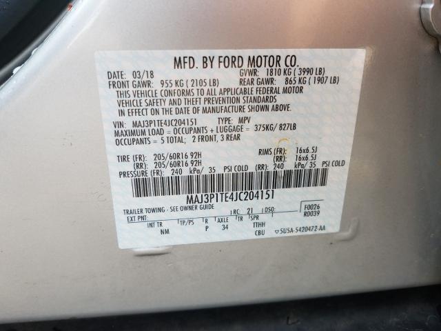 MAJ3P1TE4JC204151 - 2018 FORD ECOSPORT SE  photo 10